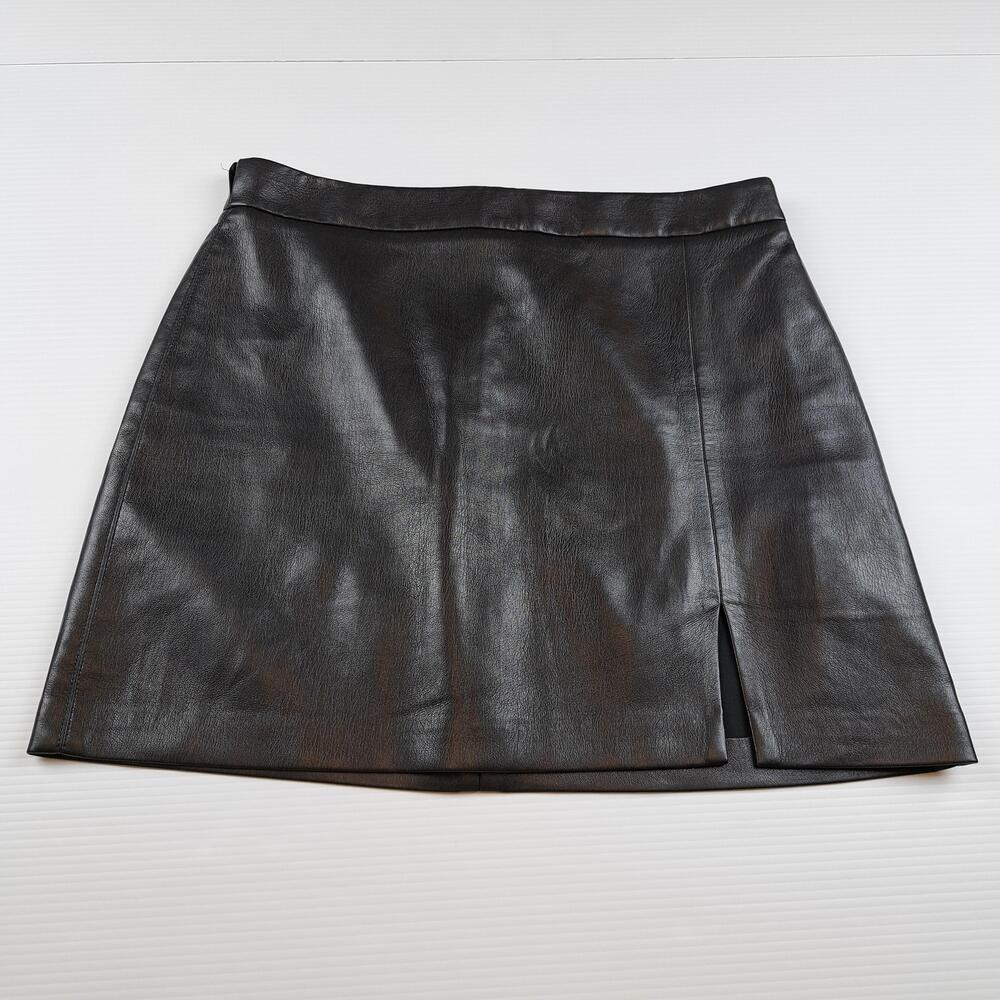 Wilfred Skirt Womens 10 Black Faux Leather Front Slit A Line Mini Lined Vegan